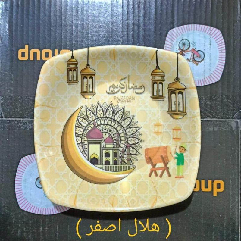 طقم عشاء ميلامين هلال اصفر أشكال رمضان (24 قطعة)